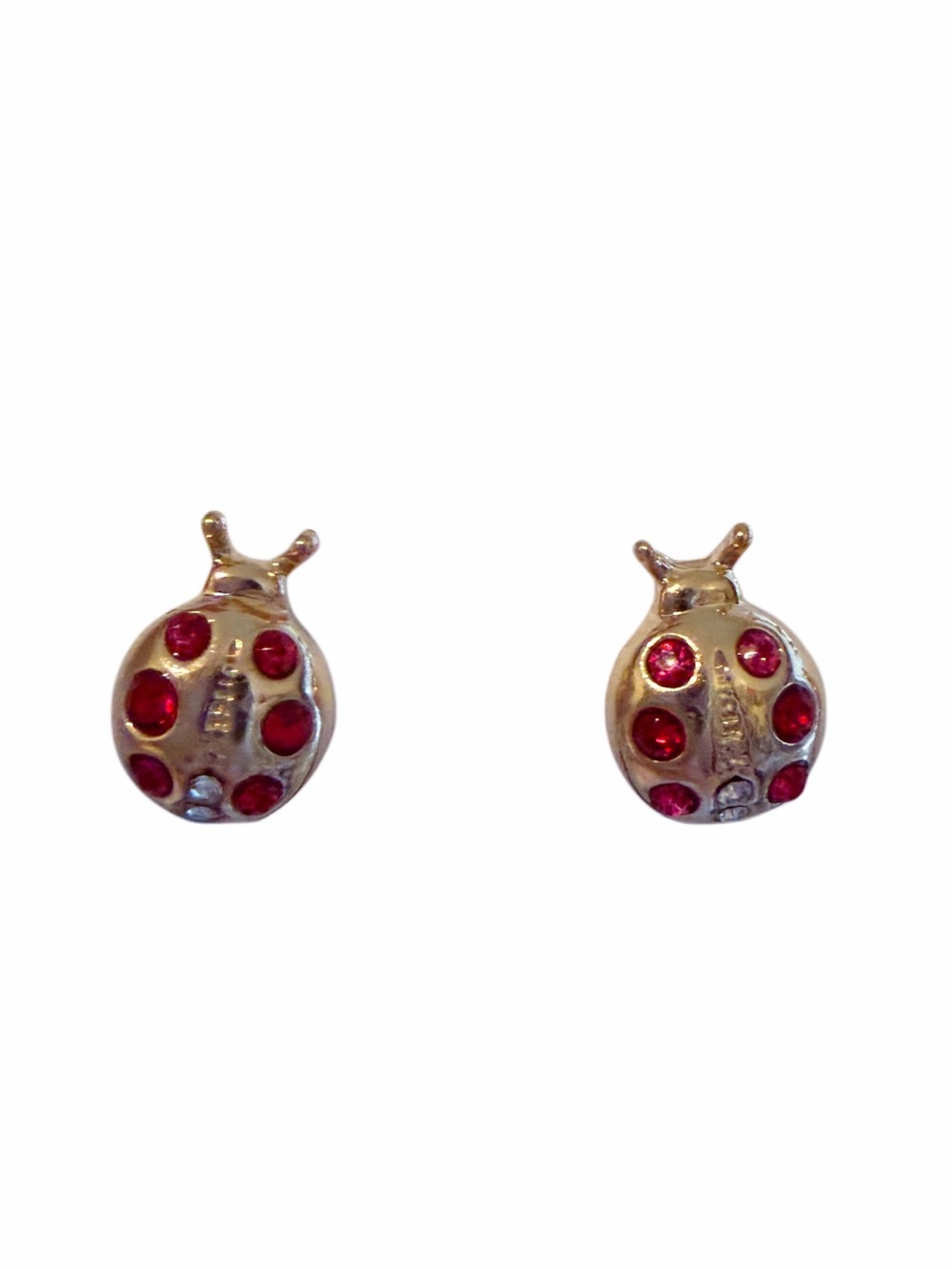 Hand Crafted Silver Ladybug Stud Earrings with Red Accents